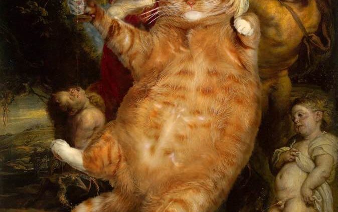 Chat intrus dans le Bacchus de Rubens