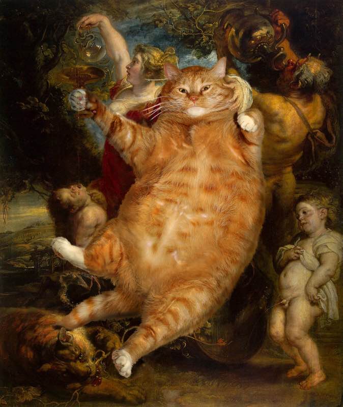 Chat intrus dans le Bacchus de Rubens